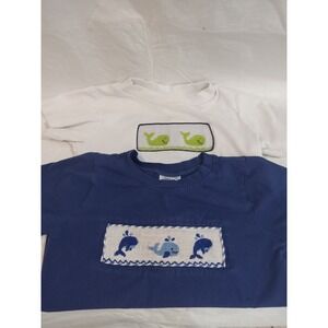 Smock Monkey 4T Whale Smocked T Shirt Boys White Blue Set